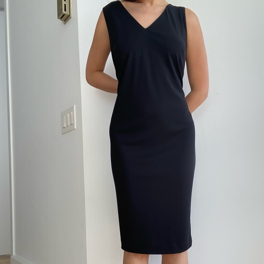 V-cut black midi dress